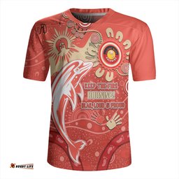 Redcliffe Dolphins Aboriginal Indigenous Naidoc Week Dreamtime Dot Painting With Flag Rugby Jersey