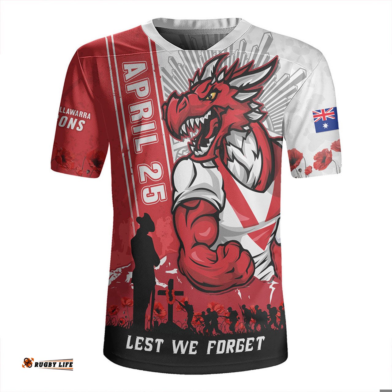 St. George Illawarra Dragons Anzac Day Lest We Forget Strong Fighting Spirit Rugby Jersey