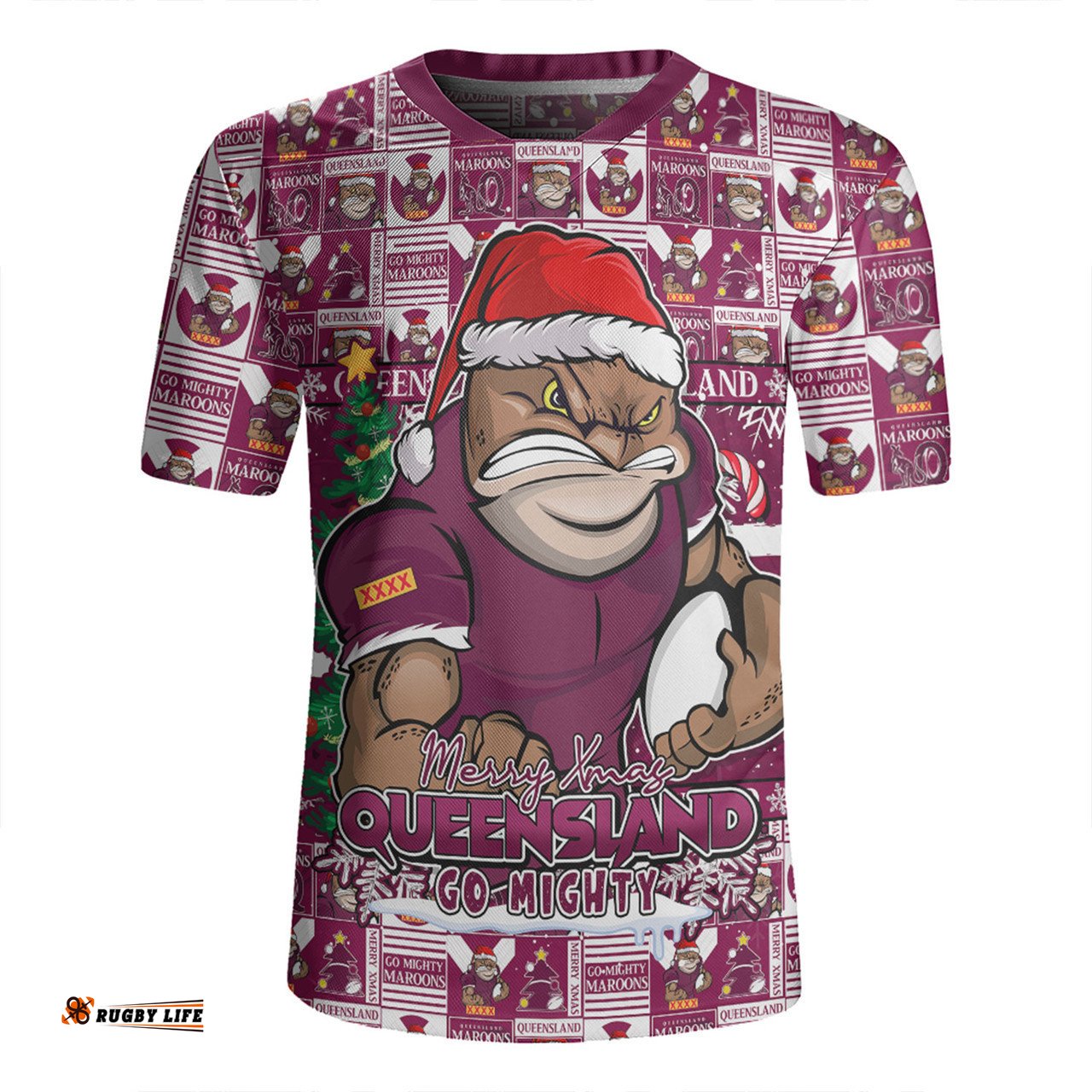 Queensland Maroons Merry Ugly Christmas Comic Style Rugby Jersey