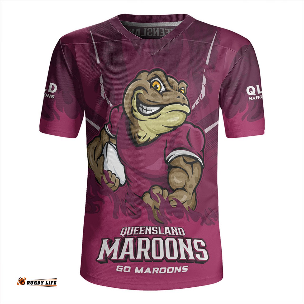 Queensland Maroons Strong Fighting Flame Go Maroons Rugby Jersey