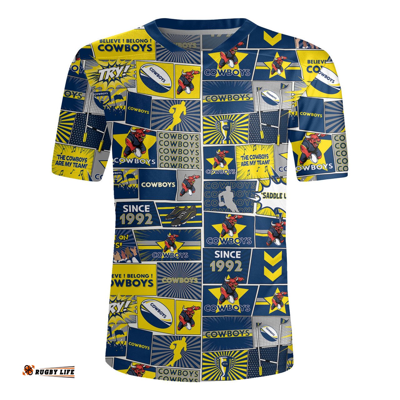 North Queensland Cowboys Team Of Us Die Hard Fan Supporters Comic Style Rugby Jersey