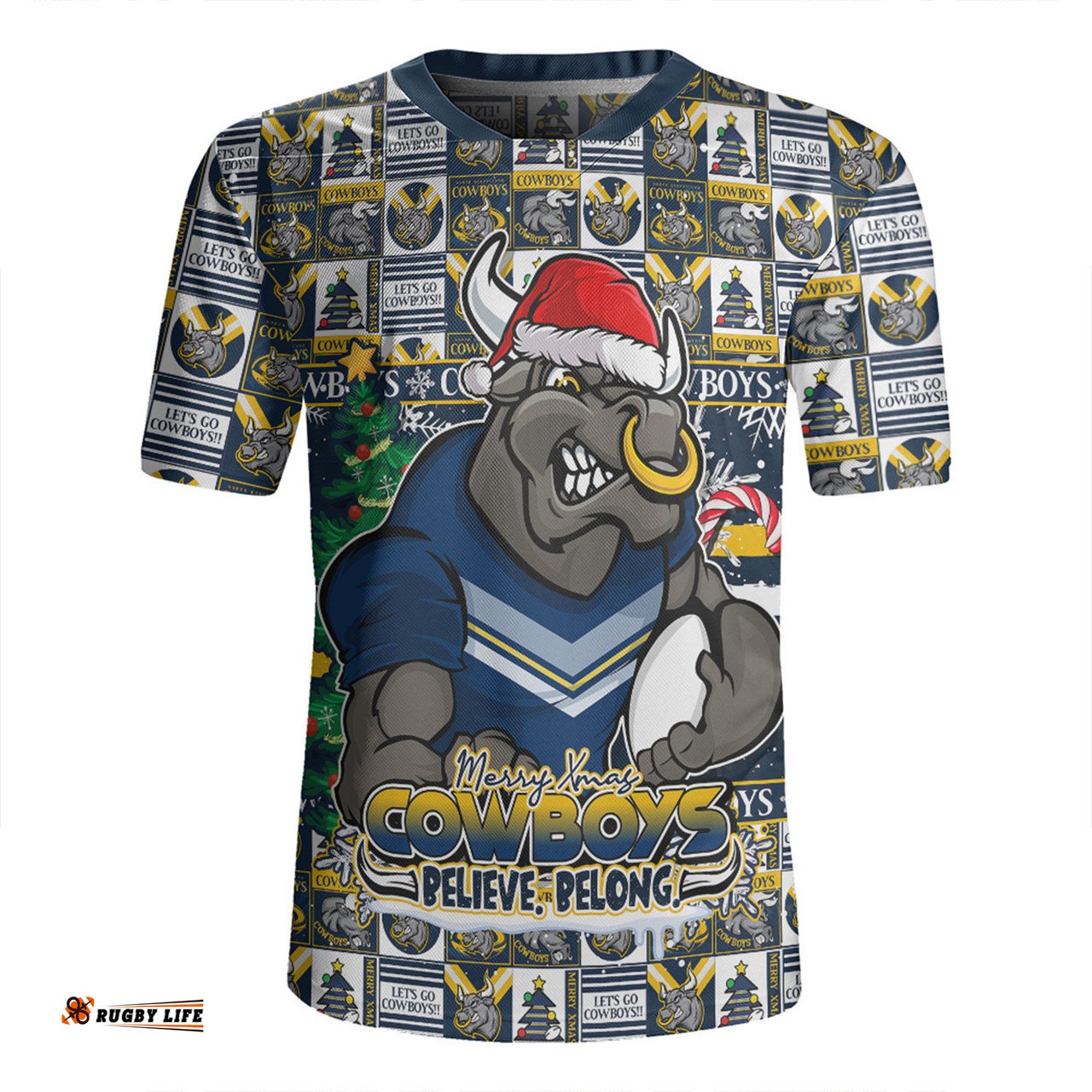 North Queensland Cowboys Merry Ugly Christmas Comic Style Rugby Jersey