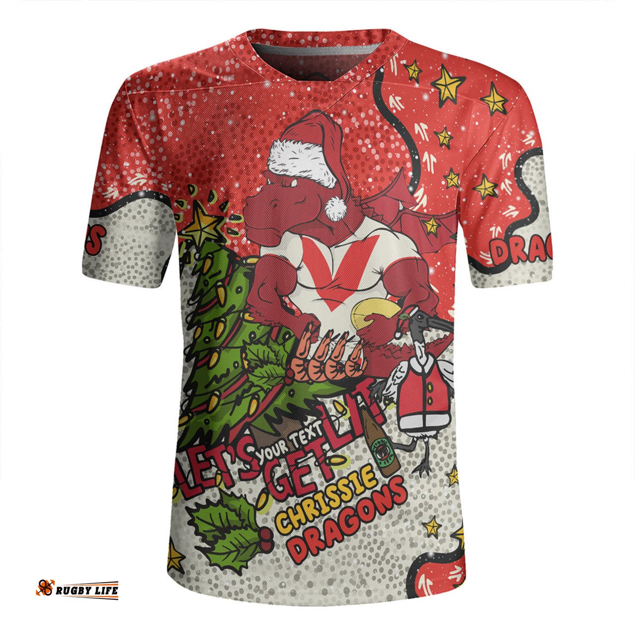 St. George Illawarra Dragons Christmas Custom Let's Get Lit Chrisse Pressie Rugby Jersey