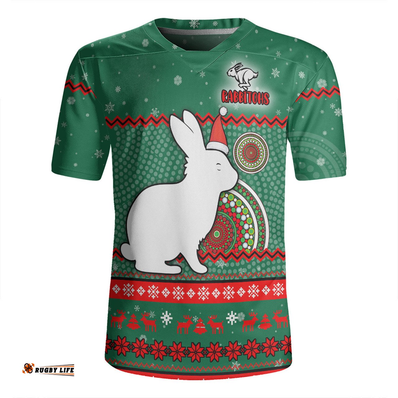 South Sydney Rabbitohs Custom Ugly Xmas And Aboriginal Patterns For Die Hard Fan Rugby Jersey
