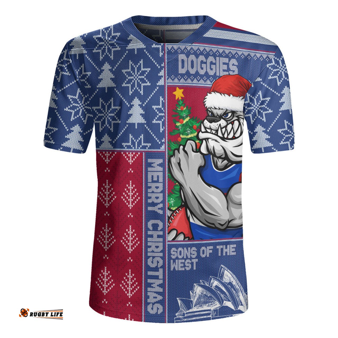 Western Bulldogs Merry Christmas Knit Style Festive Spirit Rugby Jersey