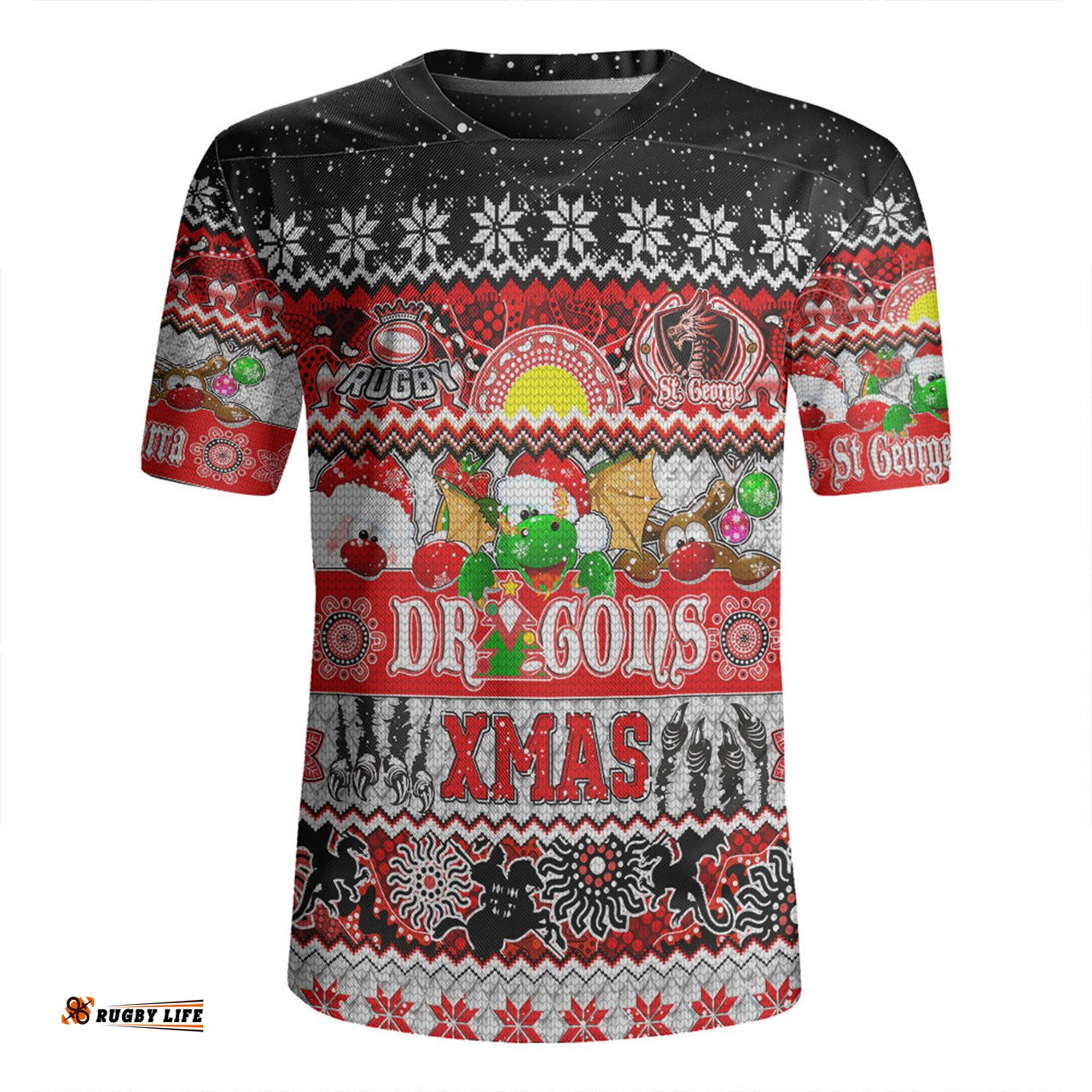 St. George Illawarra Dragons Christmas Aboriginal Custom Indigenous Knitted Ugly Xmas Style Rugby Jersey