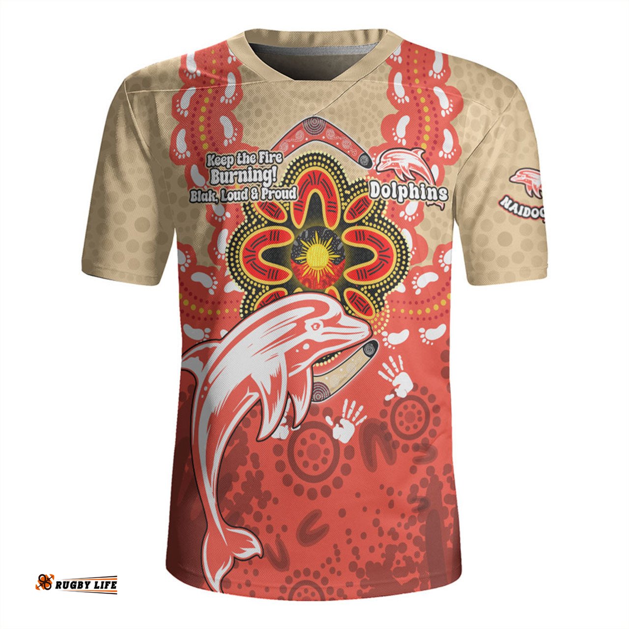 Redcliffe Dolphins Aboriginal Inspired Naidoc Symbol Pattern Rugby Jersey