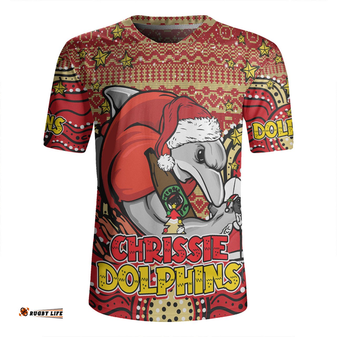 Redcliffe Dolphins Christmas Custom Christmas Knit Patterns Vintage Jersey Ugly Rugby Jersey