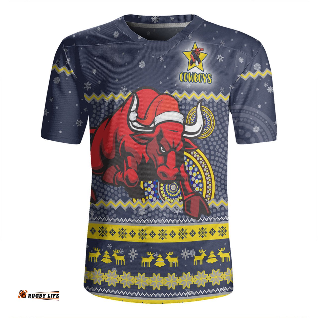 North Queensland Cowboys Christmas Custom Ugly Xmas And Aboriginal Patterns For Die Hard Fan Rugby Jersey