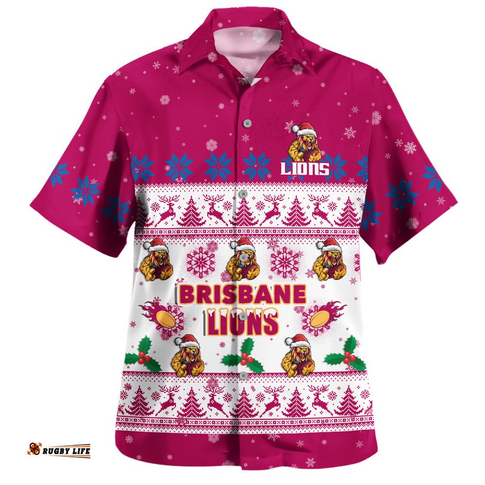 RugbyLife Shop Brisbane Lions Hawaiian Shirt Special Ugly Christmas Holiday Footy Fans