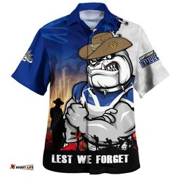 RugbyLife Shop Canterbury-Bankstown Bulldogs Hawaiian Shirt Anzac Day Lest We Forget Silent Dawn