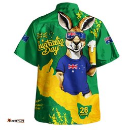 RugbyLife Shop Australia Hawaiian Shirt Australia Day Kangaroo Cheers Green Gold Celebration Edition