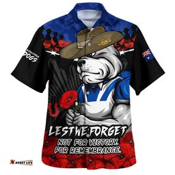 RugbyLife Shop Canterbury-Bankstown Bulldogs Hawaiian Shirt ANZAC Day Red Poppy And Brave Hearts Remembrance
