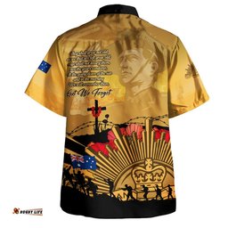 RugbyLife Shop Australia Hawaiian Shirt Anzac Day In Memory Of Brave Servicemen Gold