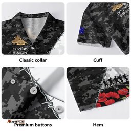 RugbyLife Shop Australia Hawaiian Shirt Anzac Day Poppy And Barbed Wire Of Service Gray