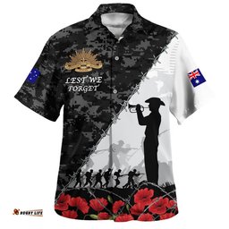 RugbyLife Shop Australia Hawaiian Shirt Anzac Day Poppy And Barbed Wire Of Service Gray