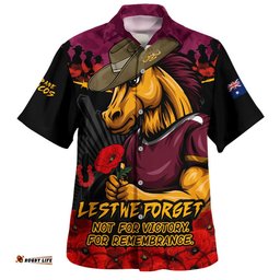 RugbyLife Shop Brisbane Broncos Hawaiian Shirt ANZAC Day Red Poppy And Brave Hearts Remembrance