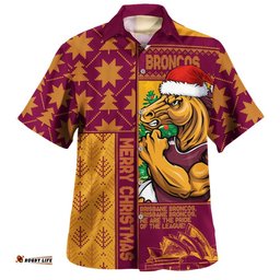 RugbyLife Shop Brisbane Broncos Hawaiian Shirt Christmas Magic Knit Style Winter Glow