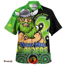 RugbyLife Shop Canberra Raiders Hawaiian Shirt NAIDOC Week 50 Years Of Deadly Indigenous Pattern