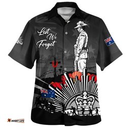 RugbyLife Shop Australia Hawaiian Shirt Anzac Day In Memory Of Brave Servicemen Black