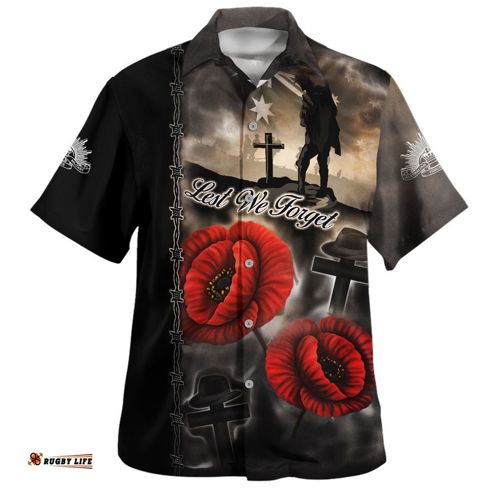 RugbyLife Shop Australia Hawaiian Shirt Lest We Forget In Sacred Remembrance