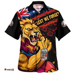 RugbyLife Shop Brisbane Lions Hawaiian Shirt Lest We Forget Eternal Honor