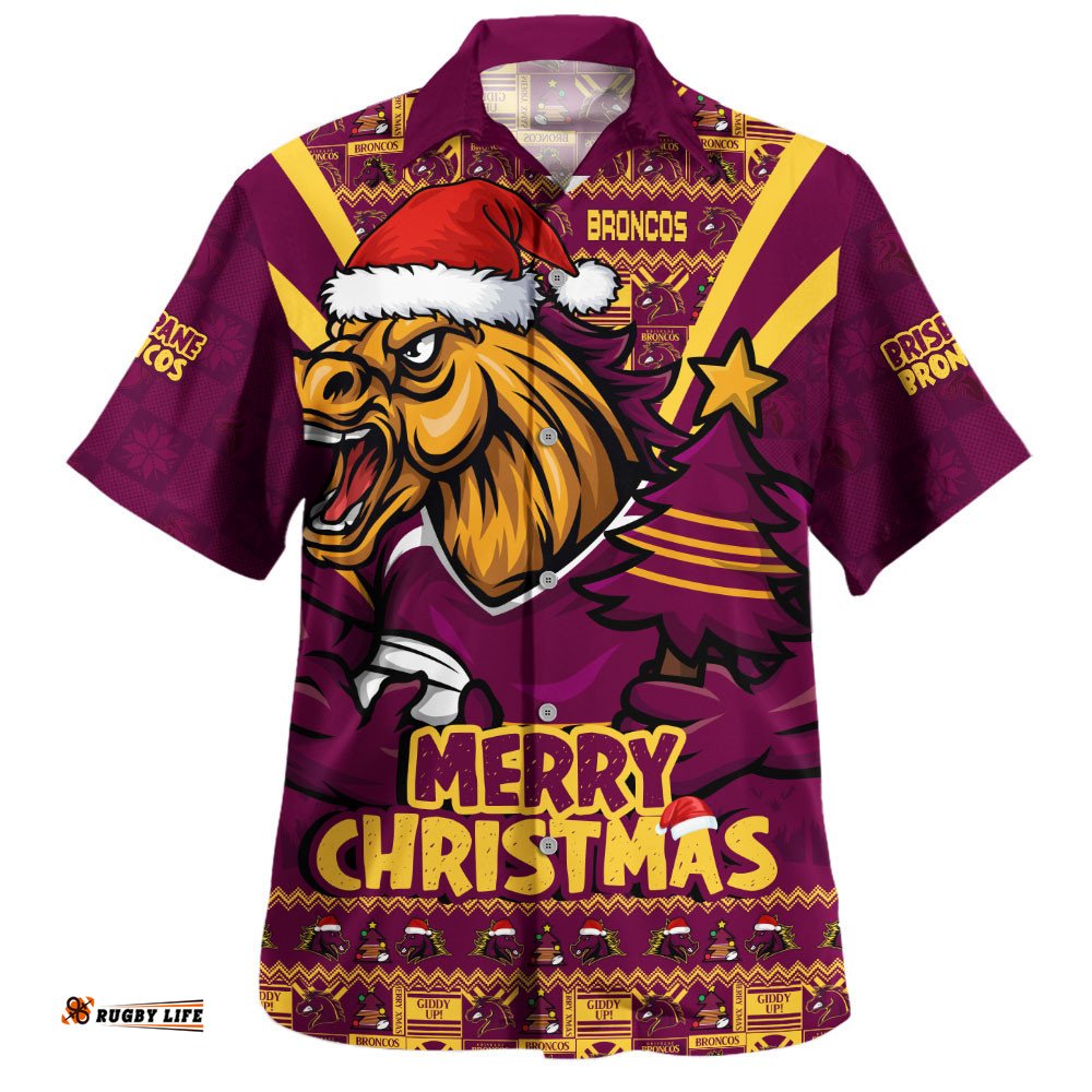 RugbyLife Shop Brisbane Broncos Hawaiian Shirt Merry Christmas Festive Spirit Edition
