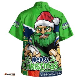 RugbyLife Shop Canberra Raiders Hawaiian Shirt Santa Scoring Touchdown On Christmas Game Day