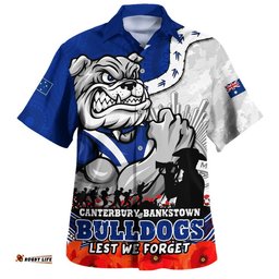 RugbyLife Shop Canterbury-Bankstown Bulldogs Hawaiian Shirt Anzac Day Remembrance Of Courage Loyalty Valor