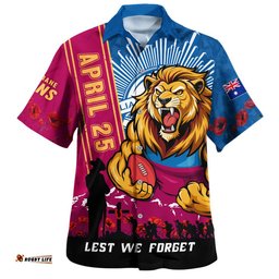RugbyLife Shop Brisbane Lions Hawaiian Shirt Anzac Day Lest We Forget Memorial