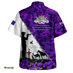 RugbyLife Shop Australia Hawaiian Shirt Anzac Day Two Sides Of Service Purple Poppy Remembrance