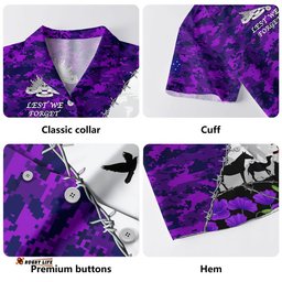 RugbyLife Shop Australia Hawaiian Shirt Anzac Day Two Sides Of Service Purple Poppy Remembrance