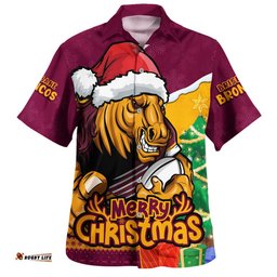RugbyLife Shop Brisbane Broncos Hawaiian Shirt Santa Scoring Touchdown On Christmas Game Day