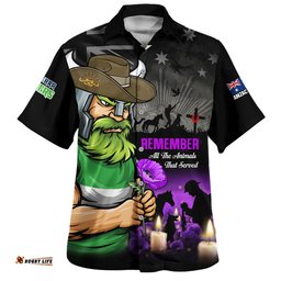 RugbyLife Shop Canberra Raiders Hawaiian Shirt Anzac Day Purple Poppy And Animals That Served