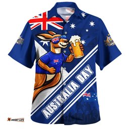 RugbyLife Shop Australia Hawaiian Shirt Australia Day Kangaroo Beer Spirit Of Celebration