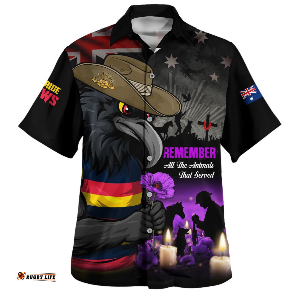 RugbyLife Shop Adelaide Crows Hawaiian Shirt Anzac Day In Memory Of Animals That Served