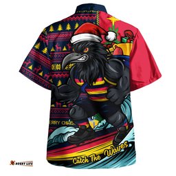 RugbyLife Shop Adelaide Crows Hawaiian Shirt Christmas Holiday Santa Rides The Waves