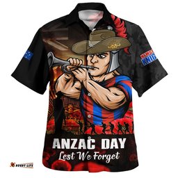RugbyLife Shop Newcastle Knights Hawaiian Shirt Anzac Day Rising Dawn Ceremony Lest We Forget Courage