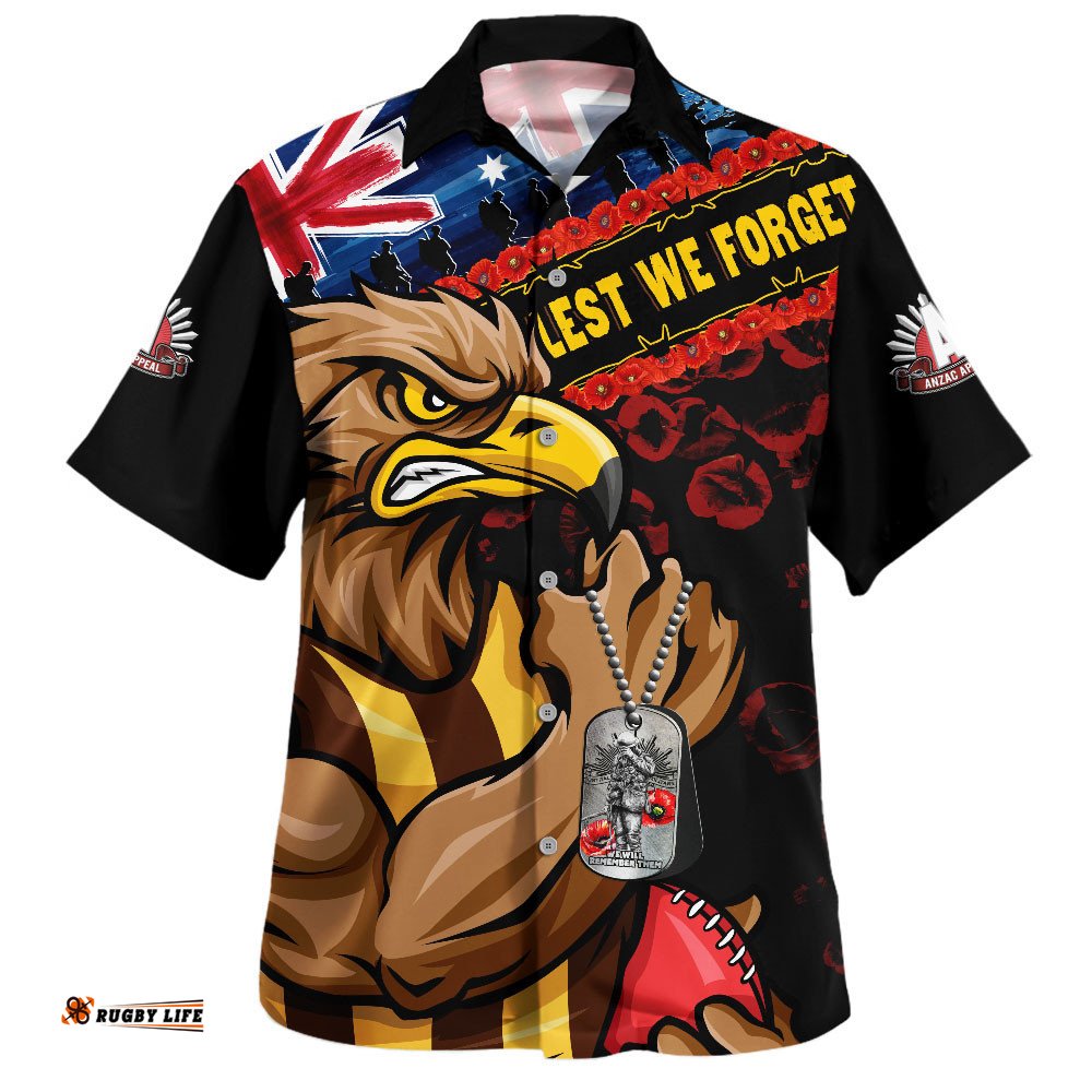 RugbyLife Shop Hawthorn Hawaiian Shirt Lest We Forget Eternal Honor