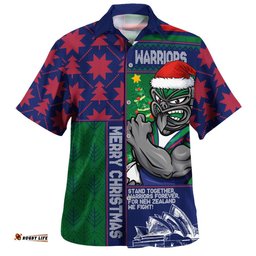 RugbyLife Shop New Zealand Warriors Hawaiian Shirt Christmas Magic Knit Style Winter Glow