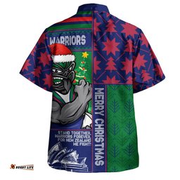 RugbyLife Shop New Zealand Warriors Hawaiian Shirt Christmas Magic Knit Style Winter Glow
