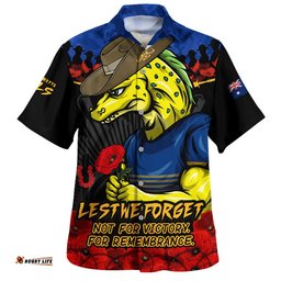 RugbyLife Shop Parramatta Eels Hawaiian Shirt ANZAC Day Red Poppy And Brave Hearts Remembrance