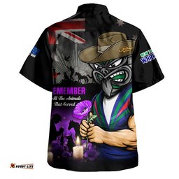 RugbyLife Shop New Zealand Warriors Hawaiian Shirt Anzac Day Purple Poppy And Animals That Served