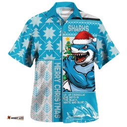 RugbyLife Shop Cronulla-Sutherland Sharks Hawaiian Shirt Christmas Magic Knit Style Winter Glow