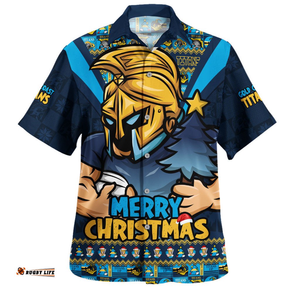 RugbyLife Shop Gold Coast Titans Hawaiian Shirt Merry Christmas Festive Spirit Edition