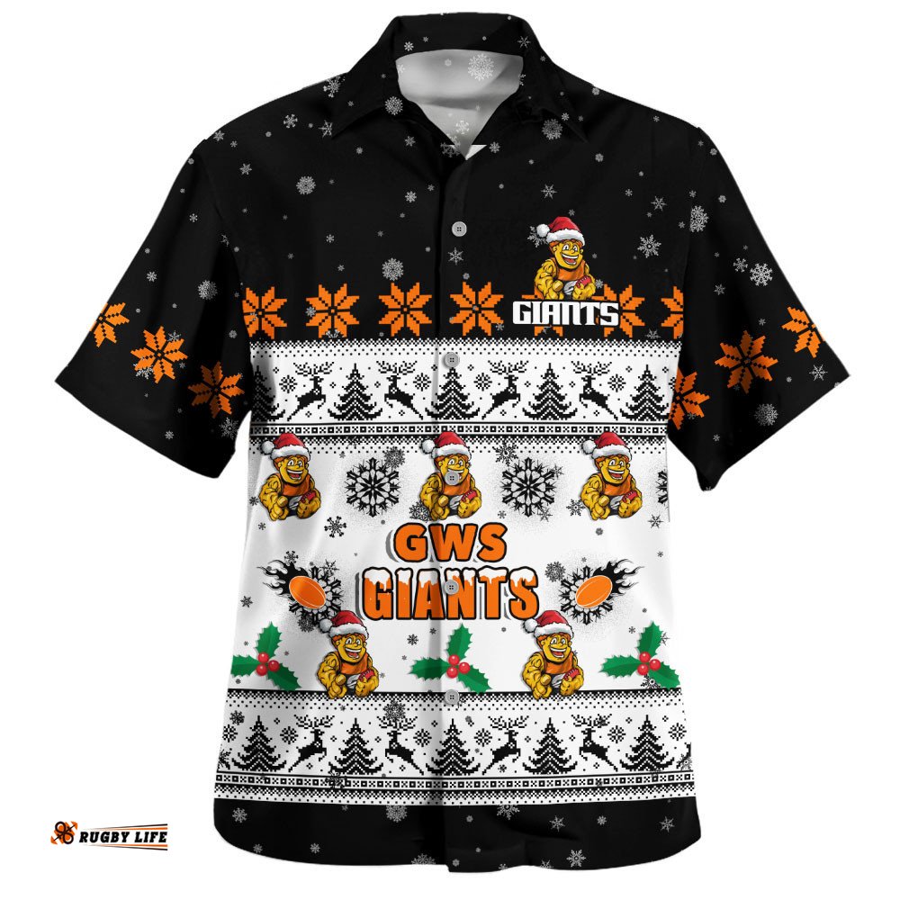 RugbyLife Shop GWS GIANTS Hawaiian Shirt Special Ugly Christmas Holiday Footy Fans