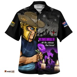 RugbyLife Shop Gold Coast Titans Hawaiian Shirt Anzac Day Purple Poppy And Animals That Served
