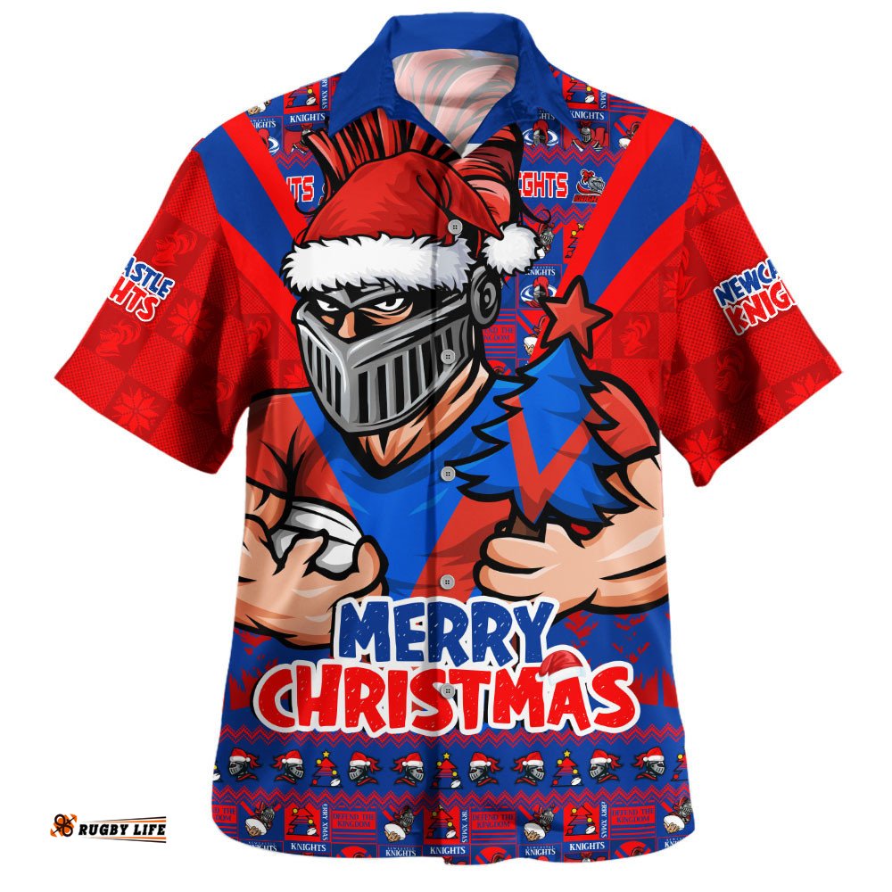 RugbyLife Shop Newcastle Knights Hawaiian Shirt Merry Christmas Festive Spirit Edition