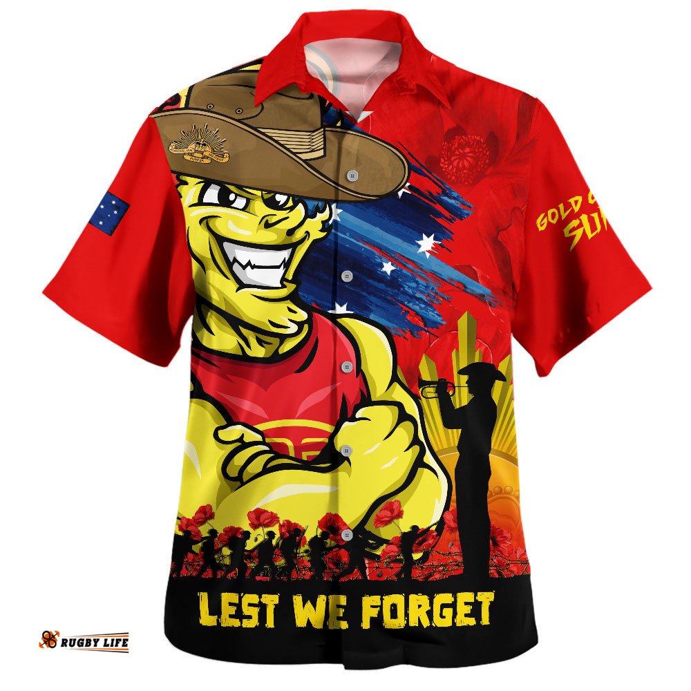 RugbyLife Shop Gold Coast SUNS Hawaiian Shirt ANZAC Inspired Football Fan Memorial Design