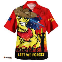 RugbyLife Shop Gold Coast SUNS Hawaiian Shirt ANZAC Inspired Football Fan Memorial Design
